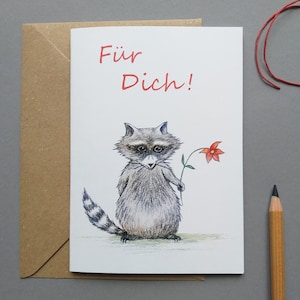 Klappkarte Waschbär mit Blume