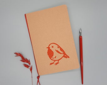 Rotkehlchen Notizbuch handbedruckt Tagebuch Notizheft mit Vogel