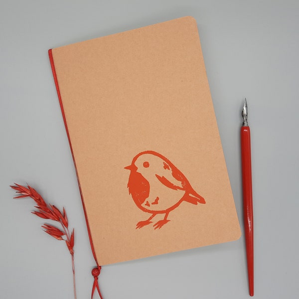 Rotkehlchen Notizbuch handbedruckt Tagebuch Notizheft mit Vogel