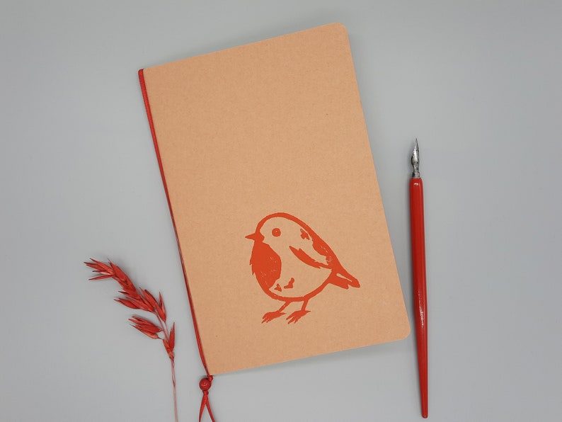 Robin notebook handprinted diary notebook with bird image 1