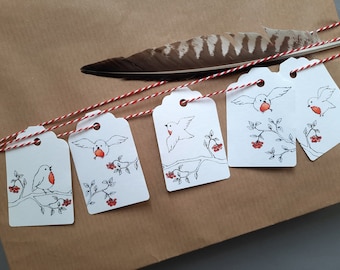 5er Set Geschenkanhänger Rotkehlchen Geschenkdekoration Vögel