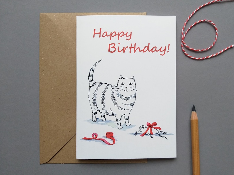 Birthday card cat with gift folding card with envelope image 1