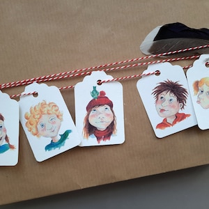 5er Set Geschenkanhänger Kinder freche Rasselbande Verpackung für Kindergeschenke