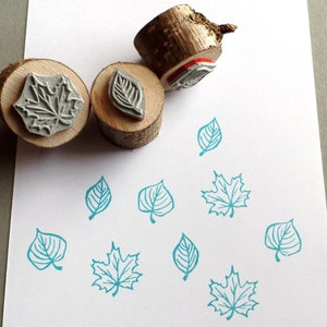 Stamp set 3 leaves linden leaf maple leaf and beech leaf mini stamp