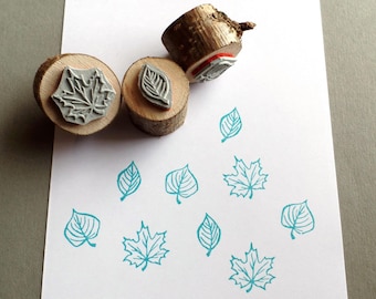 Stamp set 3 leaves Linden leaf Maple leaf and beech leaf Mini stamp