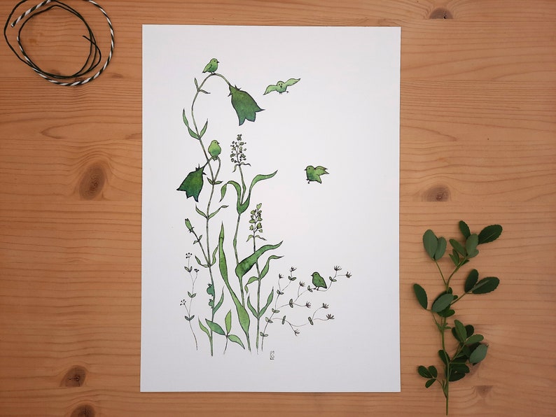 Small Grass Landscape Printing DIN A4 Art Print Illustration Meadow image 1