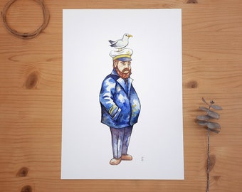 Friends at Sea Impression DIN A4 Illustration Capitaine