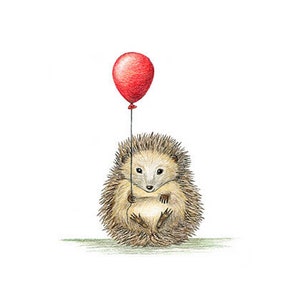 Igel mit Ballon Druck DIN A4 Kinderzimmerbild Illustration Waldtier Bild 4