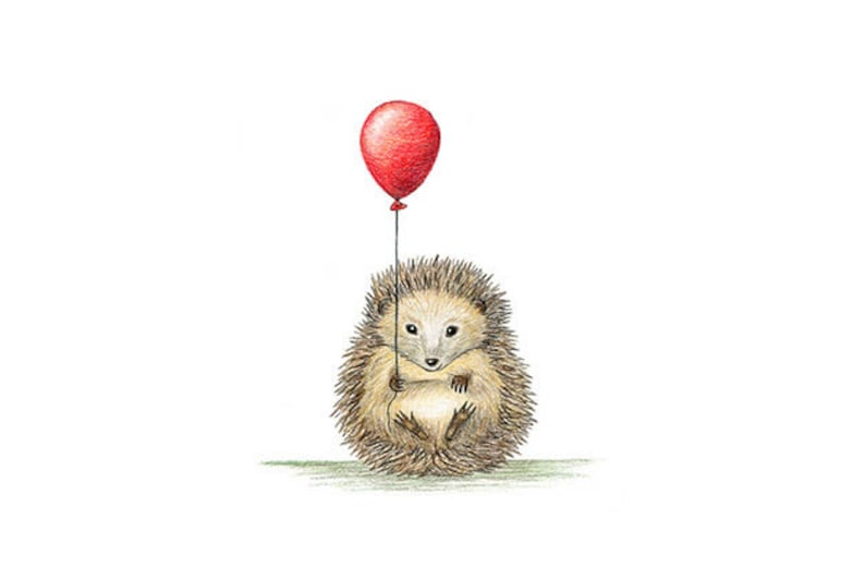 Igel mit Ballon Druck DIN A4 Kinderzimmerbild Illustration Waldtier Bild 4