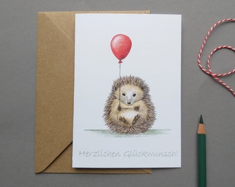 Carte d'anniversaire hérisson avec ballon