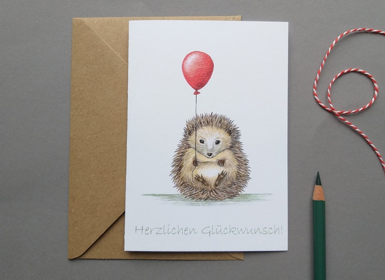 Geburtstagskarte Igel mit Ballon Bild 1