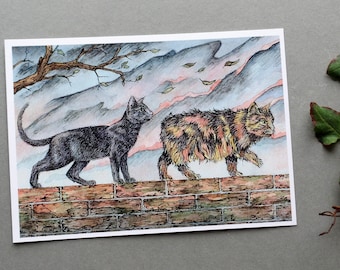 Tarjeta de felicitación postcard Cats in the Storm en otoño
