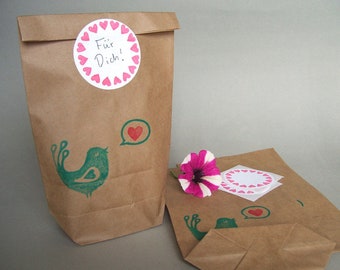 Gift Bags In Love Bird Hand Printed Set