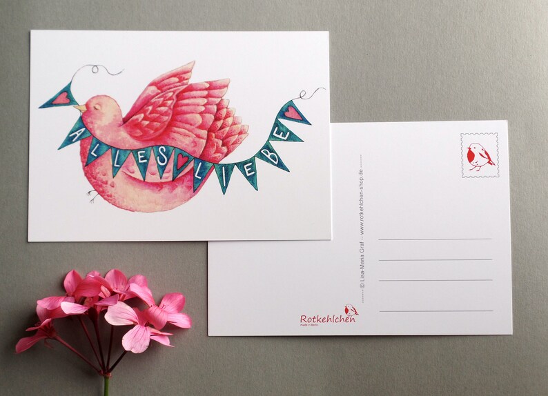 Carte postale oiseau rose toutes les meilleures cartes de félicitations image 2