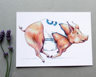 Rennschwein Postkarte Karte mit sportlichem Schwein