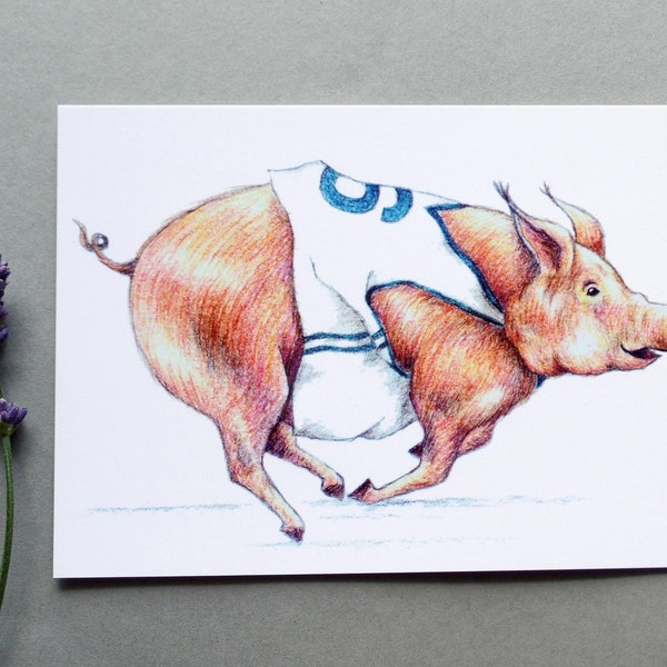 Rennschwein Postkarte Karte mit sportlichem Schwein