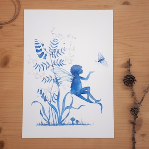 Stampa artistica "Elfo nella notte" DIN A4, immagine per la cameretta dei bambini
