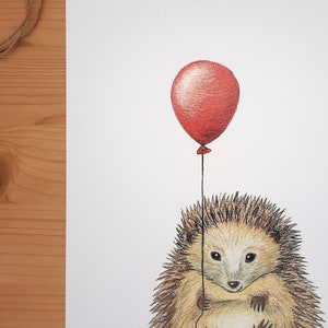 Igel mit Ballon Druck DIN A4 Kinderzimmerbild Illustration Waldtier Bild 2