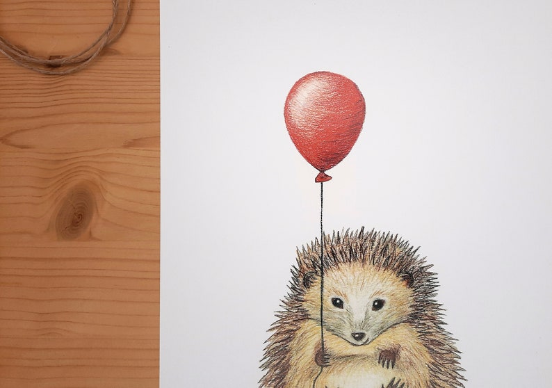 Igel mit Ballon Druck DIN A4 Kinderzimmerbild Illustration Waldtier Bild 2