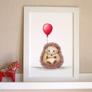 Igel mit Ballon Druck DIN A4 Kinderzimmerbild Illustration Waldtier Bild 3