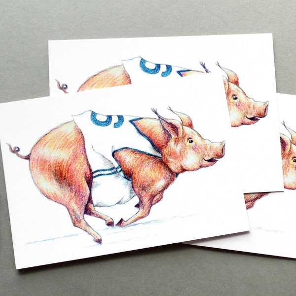 3 Postkarten Rennschwein sportliche Grußkarte