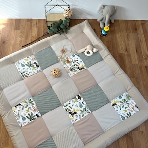 Krabbeldecke Patchworkdecke mit Namen Dschungel Sand Salbei * Krabbelmatte Spielmatte