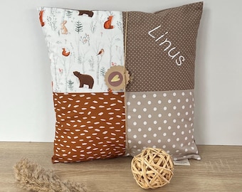 Cushion can be personalized with a name * Patchwork cushion for your baby or child