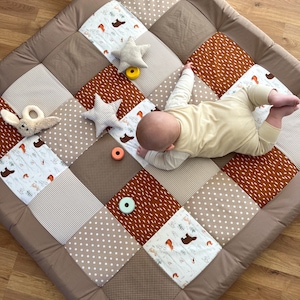 Krabbeldecke mit Name personalisiert * Waldtiere rost sand * Krabbelmatte Spielmatte