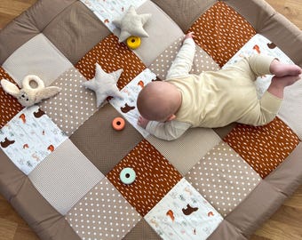 Krabbeldecke mit Name personalisiert * Waldtiere rost sand * Krabbelmatte Spielmatte