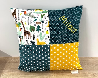 Cushion can be personalized with a name * Patchwork cushion for your baby or child