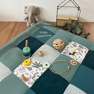 Krabbeldecke mit Name personalisierbar* Regenwald Petrol Grün * Krabbelmatte Spielmatte Patchwork