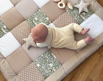 Baby Krabbeldecke mit Name personalisiert Eukalyptus Cord sand Waffel* Krabbelmatte Laufstalleinlage Babydecke