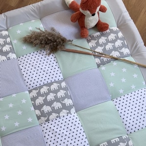 Krabbeldecke Patchwork * mint grau Elefant * mit Namen personalisierbar* Krabbelmatte Spielmatte
