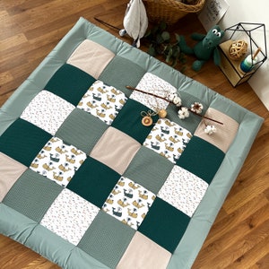 Patchwork baby blanket crawling blanket baby playmat zdjęcie 6