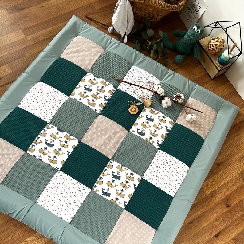 Patchwork baby blanket crawling blanket baby playmat image 6