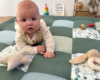 Waffelpique Krabbeldecke Eucalyptus salbei personalisiert mit Name* Krabbelmatte Spielmatte