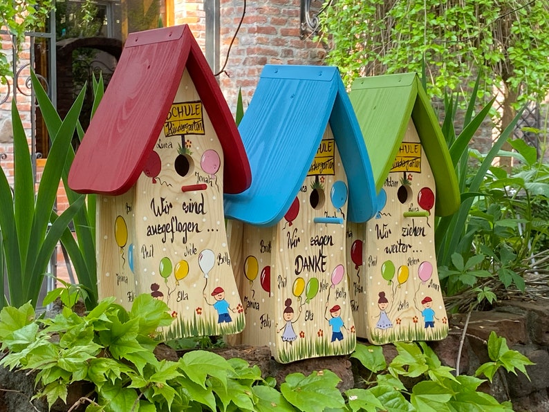 Farewell gift kindergarten nesting box, bird villa personalized with children's names weatherproof colors image 5