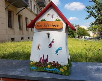 Mailbox in bird villa design - individual and hand-painted - made of wood, weatherproof