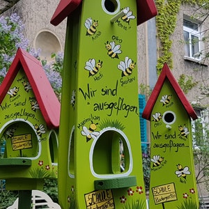 Farewell gift for kindergarten - birdhouse with children&#39;s names | weatherproof paint + 1.80 larch wood rod - CURRENT OFFER