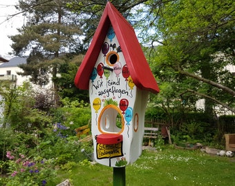 Abschiedsgeschenk Kindergarten - Vogelhaus, Vogelvilla personalisiert mit Namen der Kinder | wetterfeste Farben