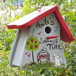 Casa de pájaros | Caja nido de madera, caseta para pájaros, pintura resistente a la intemperie, con gancho para colgar, para el jardín.