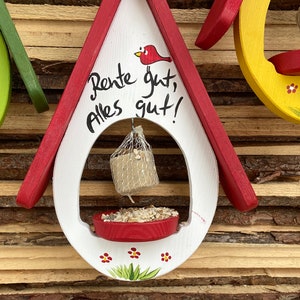 Pension gift birdhouse - colorful feeding station for fat balls and bird food - Original bird villa