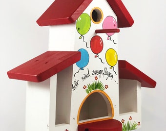 Vogelhaus | Vogelvilla Abschied Lehrerin - zum selbst bemalen, Nistkasten & Futterhaus zum Aufstellen, mit Stange