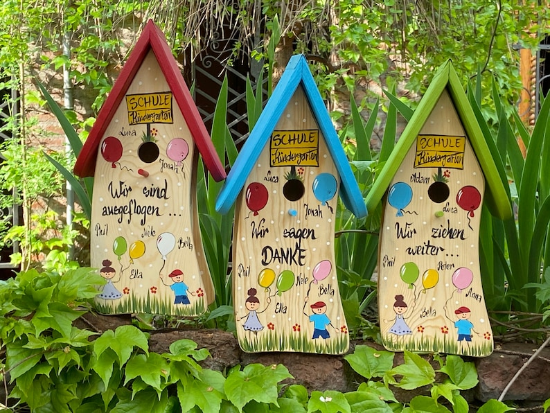 Farewell gift kindergarten nesting box, bird villa personalized with children's names weatherproof colors image 6