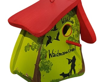 Geschenk Jäger Waidmannsheil Dackel Vogelhaus Vogelvilla Nistkasten Meise