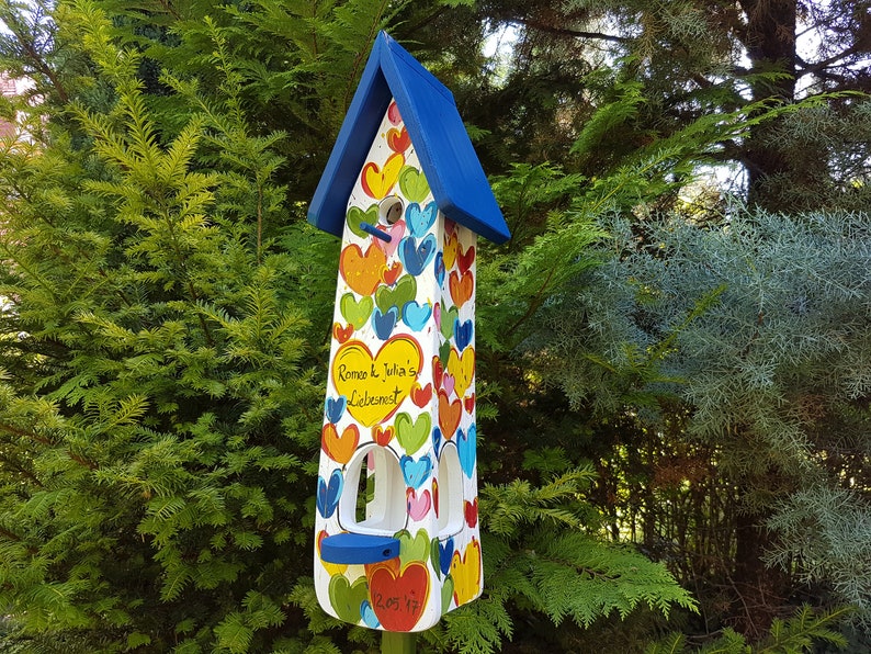 Hochzeit Hochzeitsgeschenk Vogelhaus Nistkasten /& Futterhaus 2in1 Herzen personalisiert