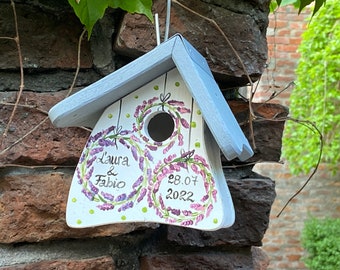 Geschenk Hochzeit personalisiert Vogelhaus Lavendel