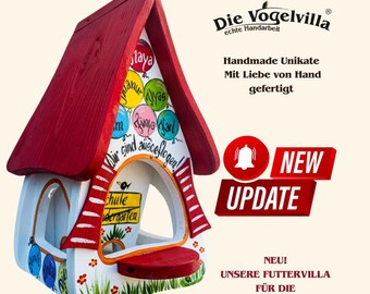 Birdhouse, wall-mounted feeding station – handcrafted & personalized | Solid wood birdhouse | Gift for kindergarten graduation, moving in, anniversary