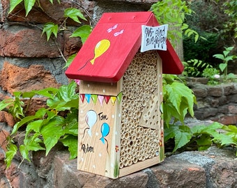 Sostenible y natural - Hotel para insectos, regalo de despedida para jardín de infancia, abejas, personalizado, pintado a mano