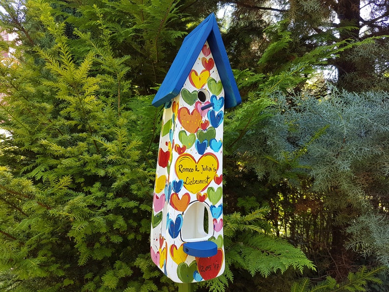 Hochzeit Hochzeitsgeschenk Vogelhaus Nistkasten /& Futterhaus 2in1 Herzen personalisiert